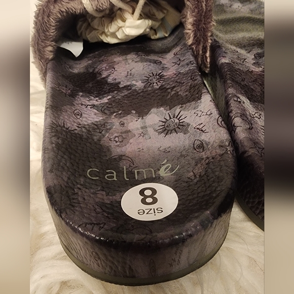 CALME by Johnny Was Space Camo Leather Faux Fur Slides Size 8 - Picture 5 of 8